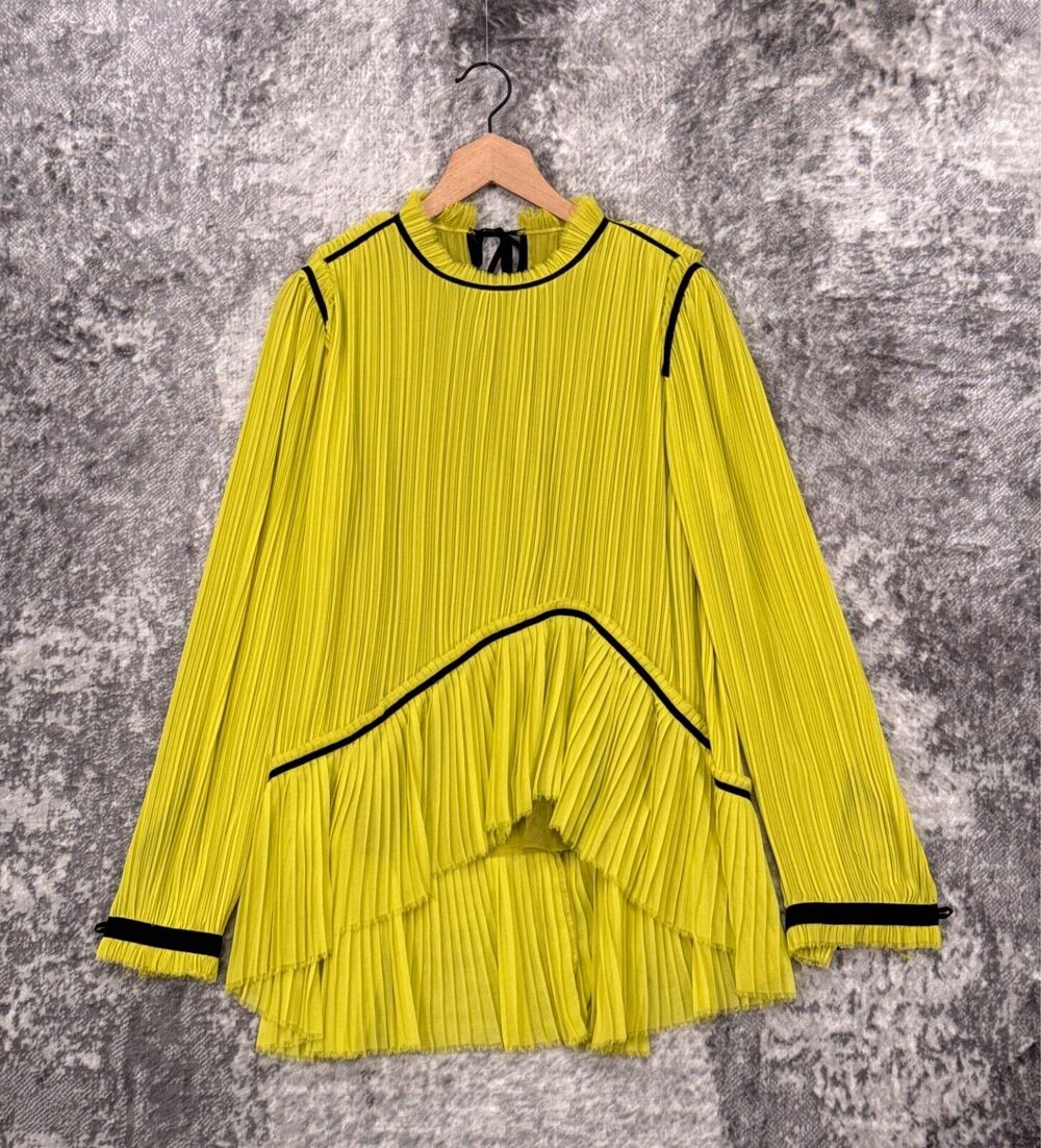 UNTTLD Top 8 Womens Yellow Pleated Long Sleeve Asymmetrical Blouse